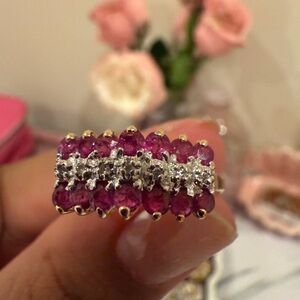 10k solid gold ring with natural rubies and diamonds